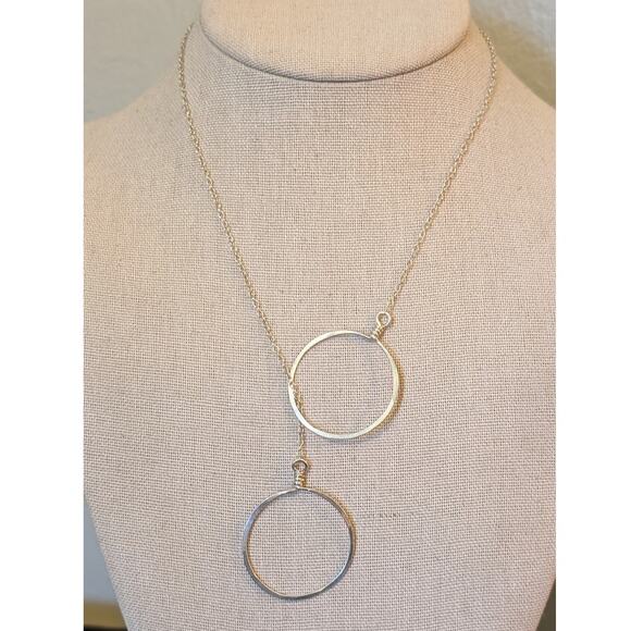 1.25" Medium Silver Forged Double Circle 18" Lariat Necklace - Picture 1 of 5